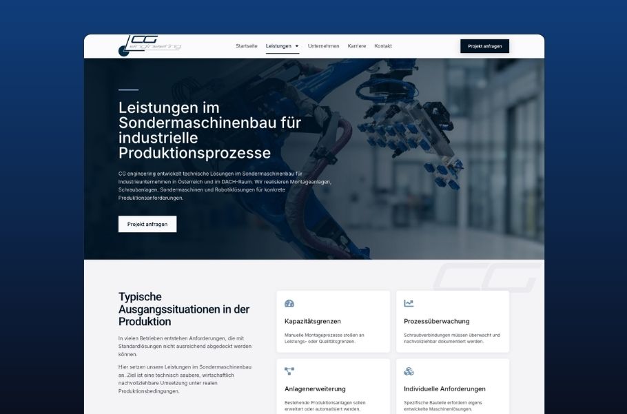 Screenshot von Website der CG engineering GmbH