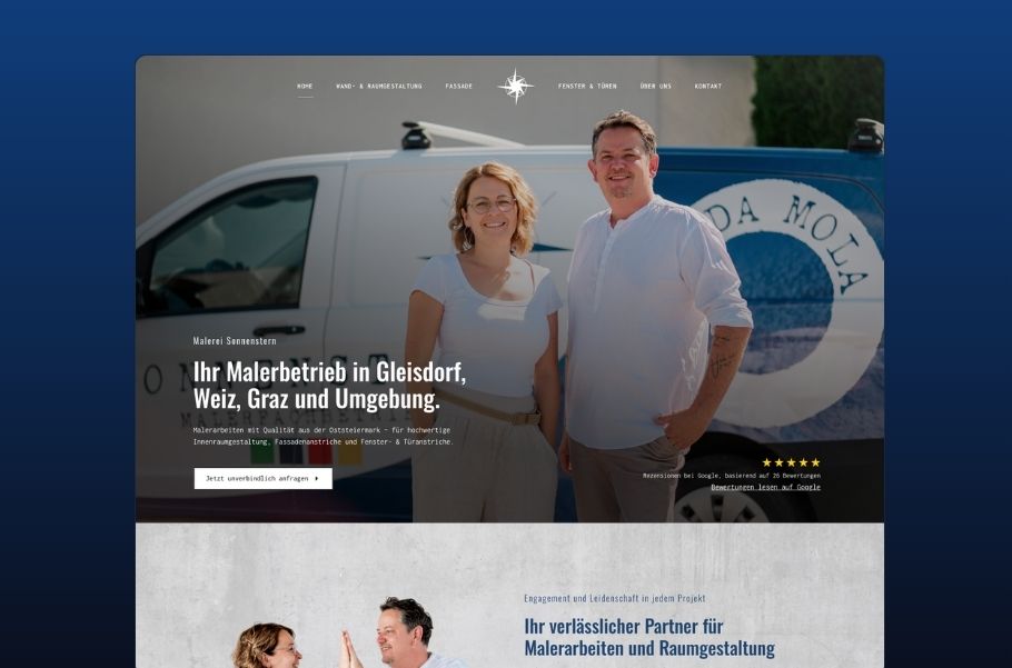 Farbenfrohe Referenz-Website für Malerbetrieb – mobil optimiert mit regionaler SEO-Anbindung