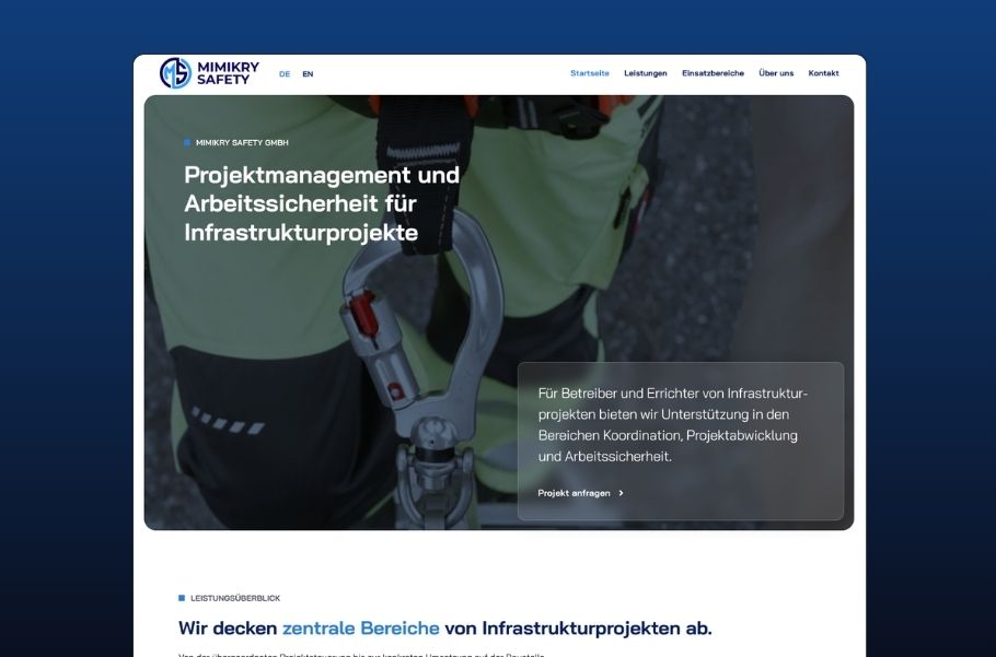 Screenshot der Website von Mimikry Safety GmbH