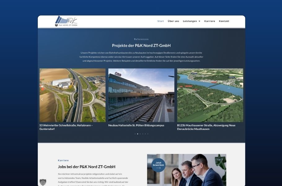 Website-Design für Ziviltechnikerbüro PK Nord – Planung für Infrastrukturprojekte