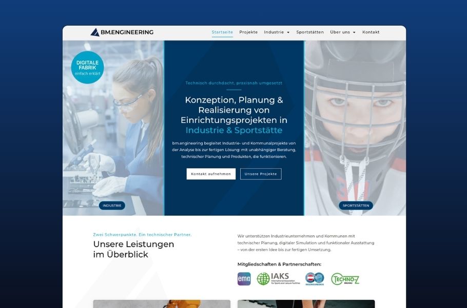 Screenshot von Website der bm.engineering GmbH