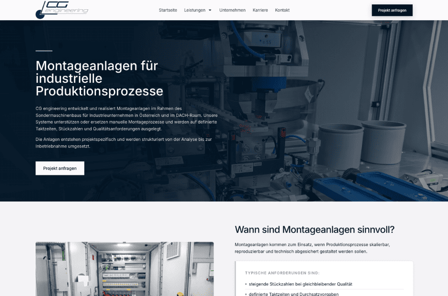 Neue Website von CG engineering zu Montageanlagen für industrielle Produktionsprozesse