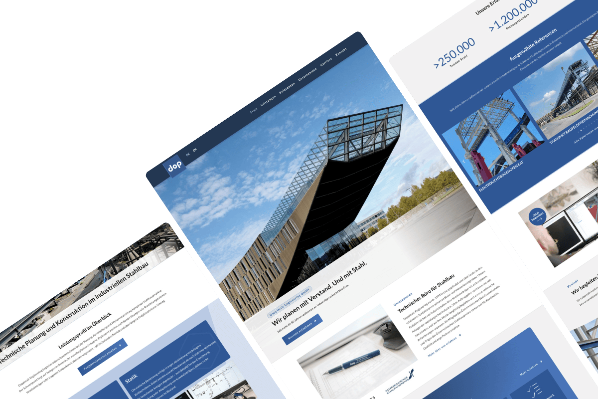 Startseite und Unterseiten der Website von Dopplmair Engineering