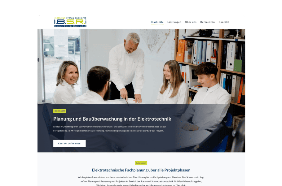 Startseite von IBSR mit dem Planungsteam am Besprechungstisch