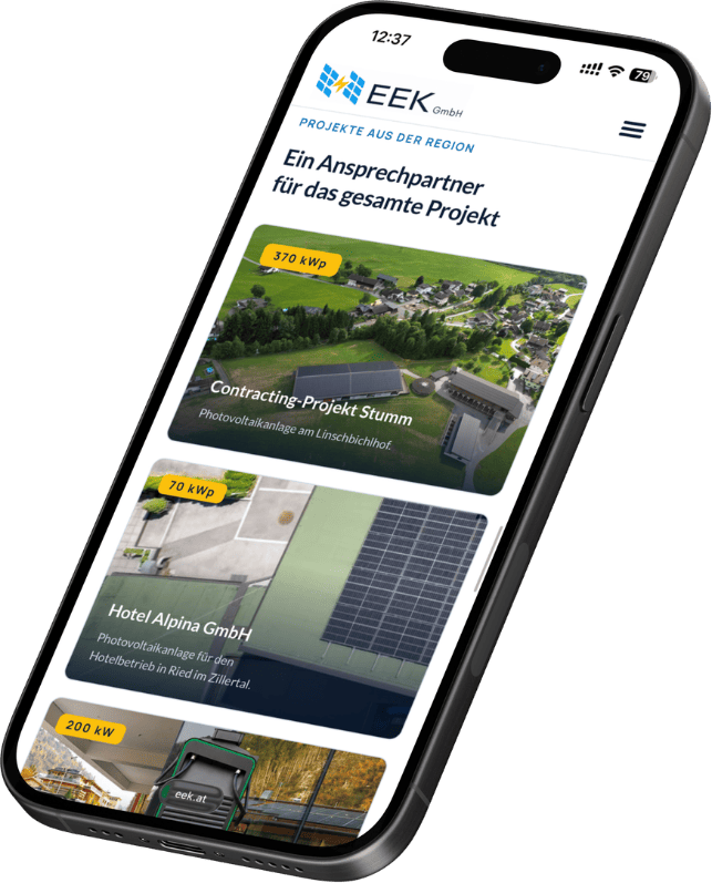 Handwerker-Website der EEK GmbH in der Handyansicht