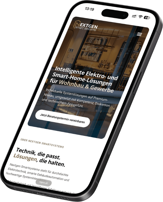 Website des Technikunternehmens Nextgen Smartsystems in der Handyansicht