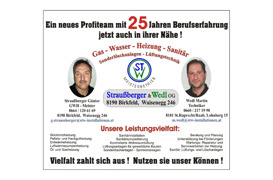Bisherige Website von STW als eingescannte Werbeanzeige mit Leistungsliste