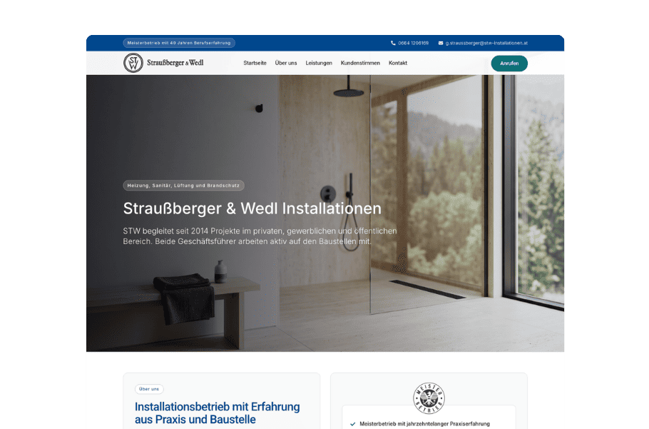 Startseite von Straußberger & Wedl Installationen mit Badezimmer im Titelbild